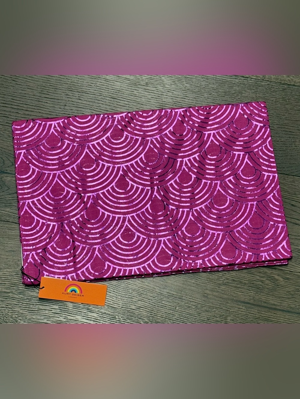 Kurt Geiger London Metallic Rainbow Oblong Scarf in FUCHSIA. NWT